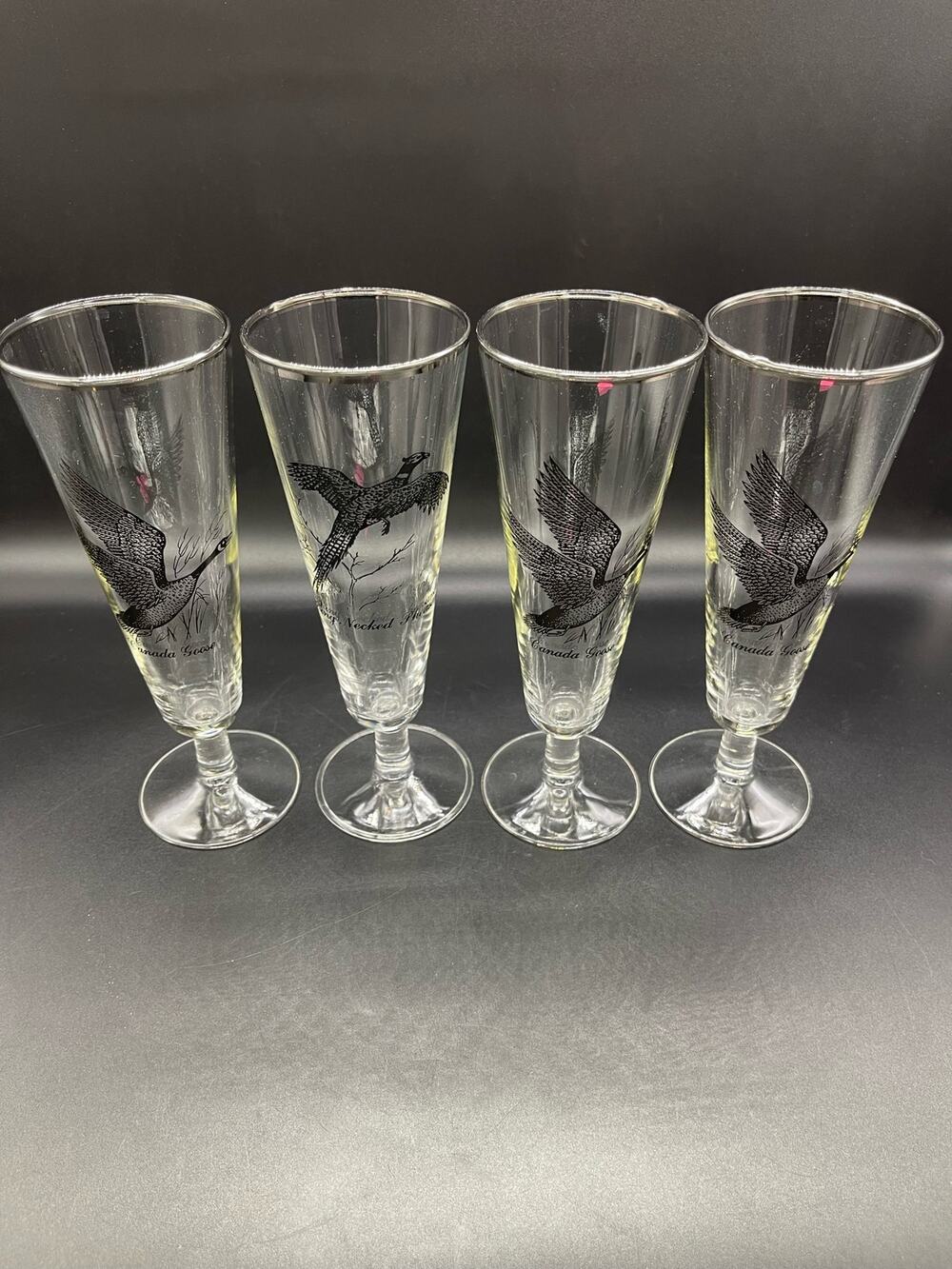 Vintage Federal Set of 4 Pilsner Sportsman Hunter Glasses Barware Pheasant 8"